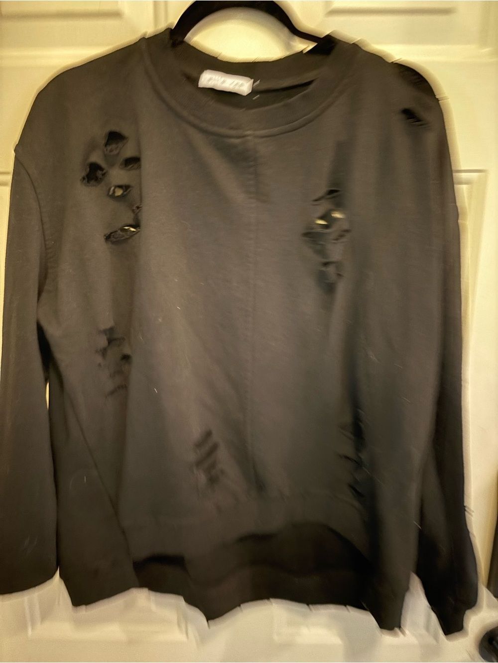 Women's Black Distressed Crewneck Sweatshirt - Picture 5 of 7
